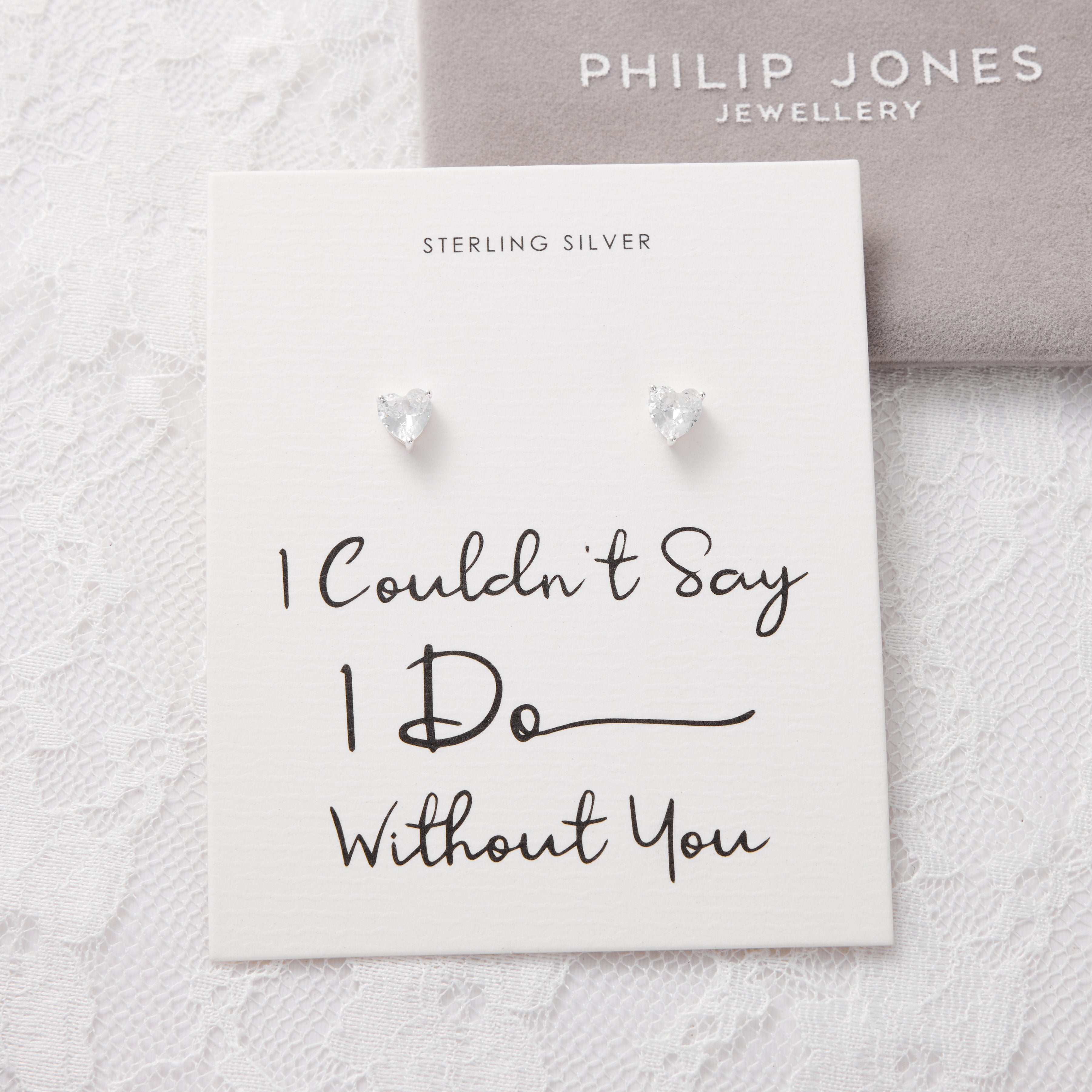Sterling Silver I Couldn't Say I Do Without You Bridal Heart Earrings with Zircondia® Crystals