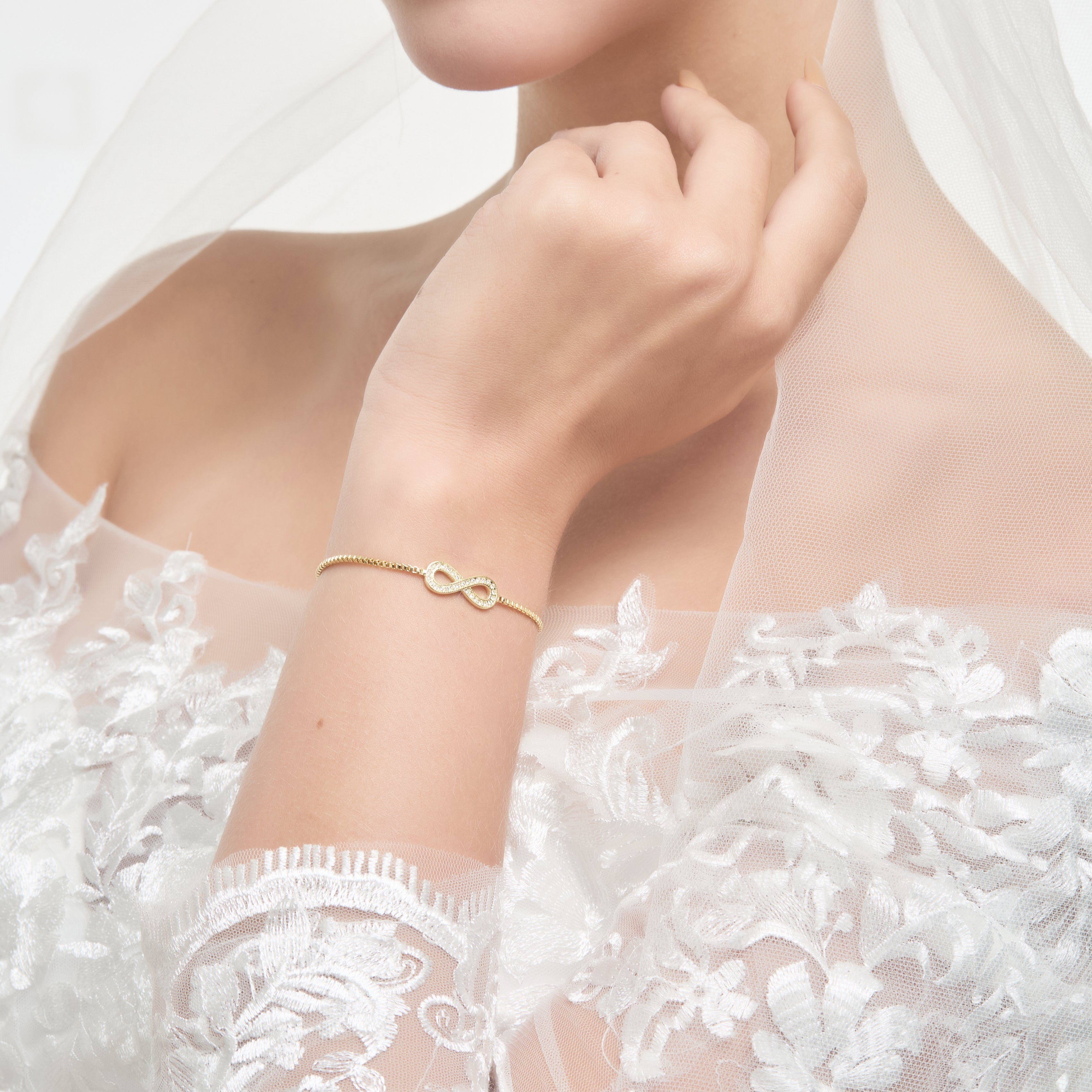18k Gold Plated I Couldn't Say I Do Without You Infinity Bridal Bracelet with Zircondia® Crystals