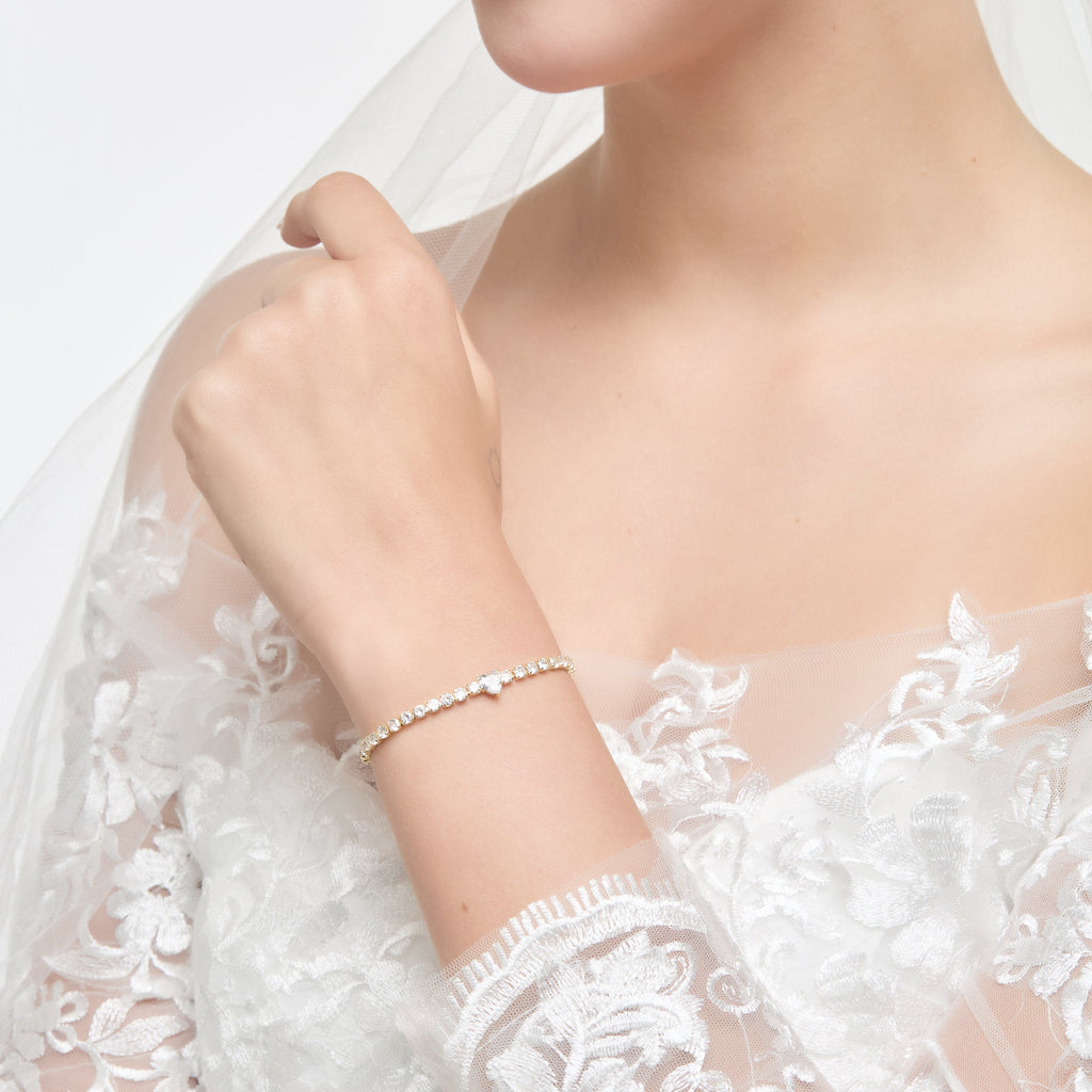 18k Gold Plated I Couldn't Say I Do Without You Heart Solitaire Bridal Bracelet with Zircondia® Crystals