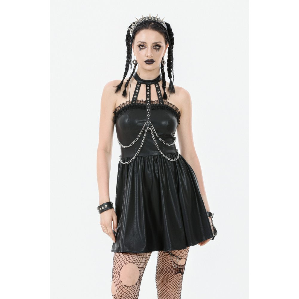 Dark in Love Harness Chain Faux Leather Mini Dress