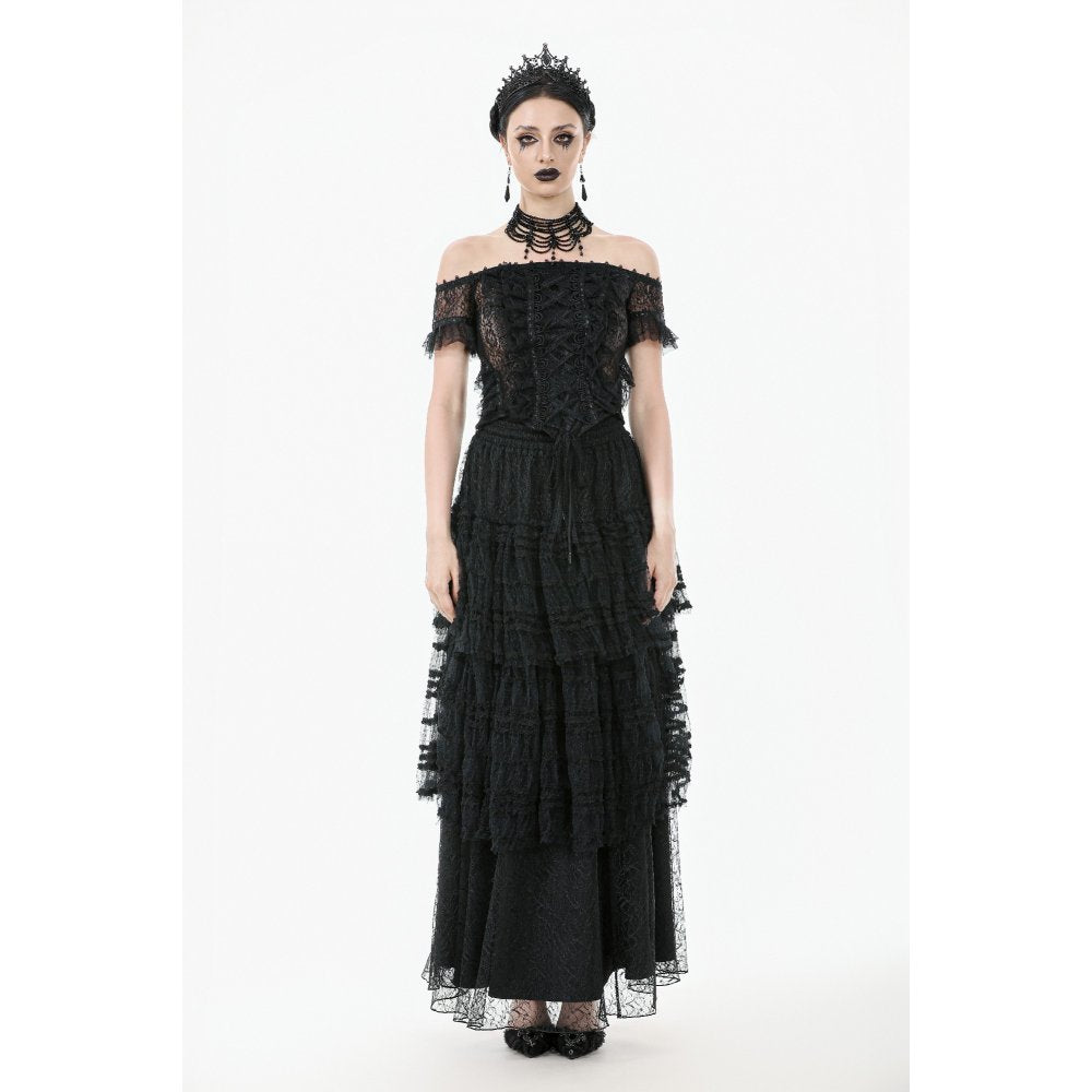 Dark in Love Ophelia Lace Off-Shoulder Gothic Top in Black
