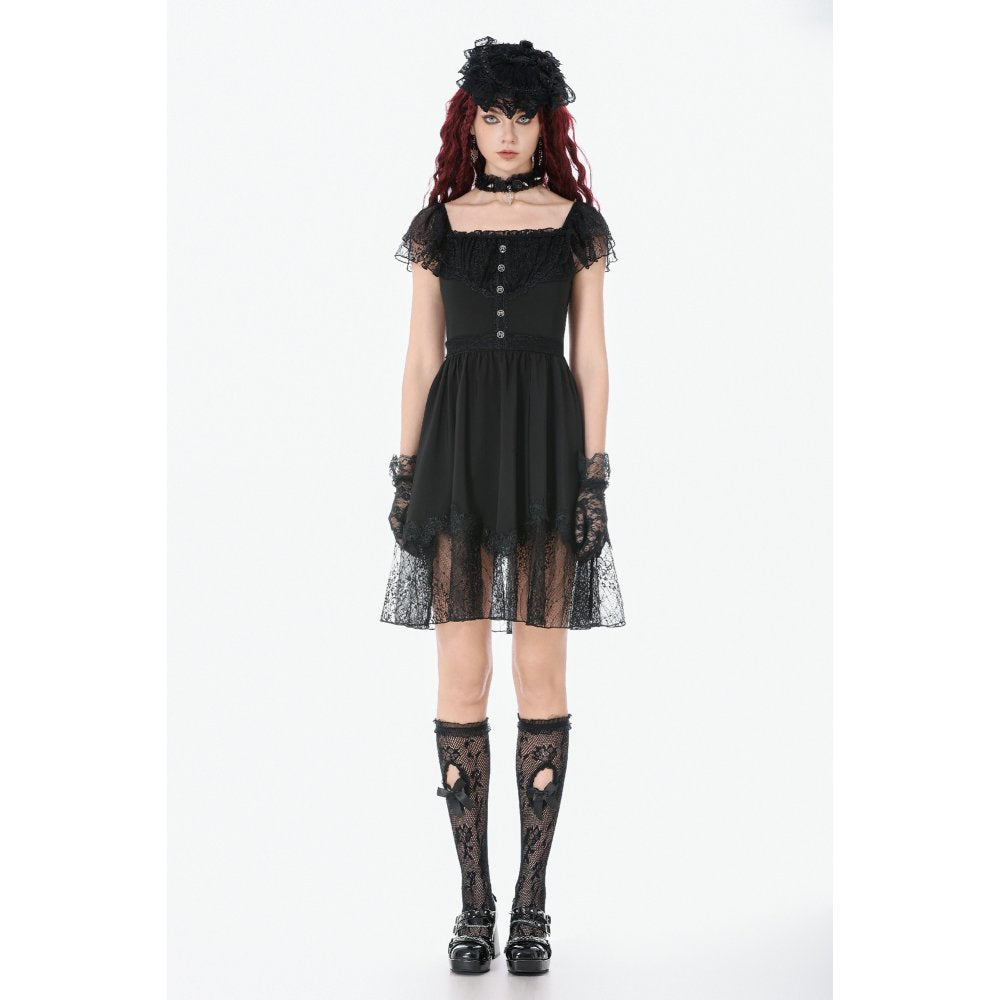 Dark in Love Black Gothic Sweet Bow Lace Lolita Dress