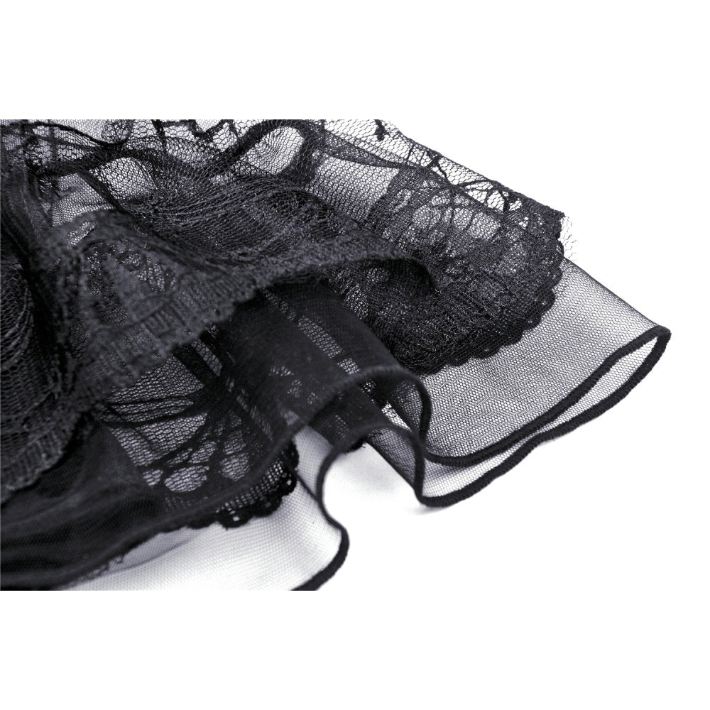 Dark in Love Melisandre Embroidered Velvet Mesh Goth Skirt in Black