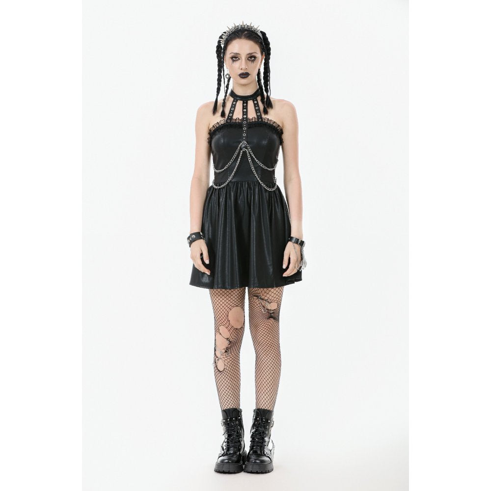 Dark in Love Harness Chain Faux Leather Mini Dress