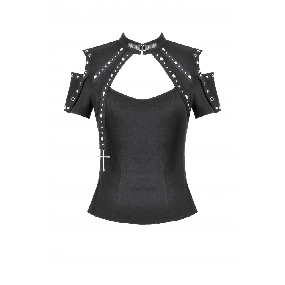 Dark in Love Seraphine Lace Off-Shoulder Goth Top in Black