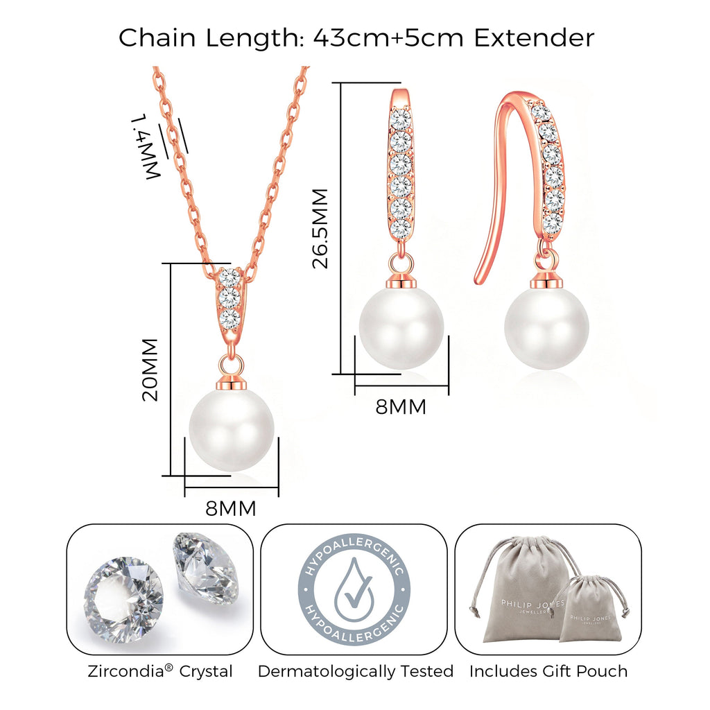 Rose Gold Plated I Couldn't Say I Do Without You Pearl Drop Bridal Set Created with Zircondia® Crystals