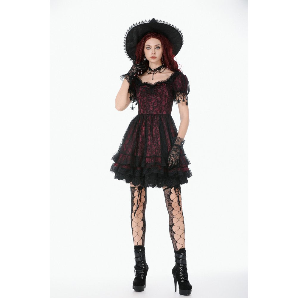 Dark in Love Burgundy & Black Lace Princess Dress with Stars Lace