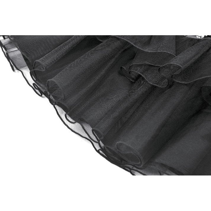 Dark in Love Bonded Tulle Layered Goth Mini Skirt in Black