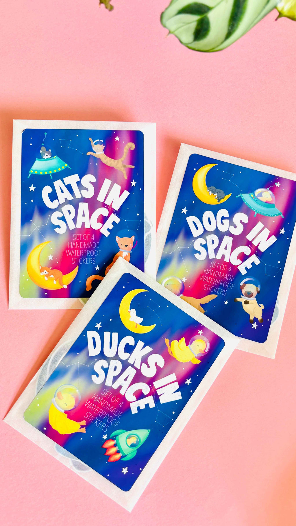 Space Cats Sticker Set- Handmade Set of 4 Waterproof Vinyl Stickers