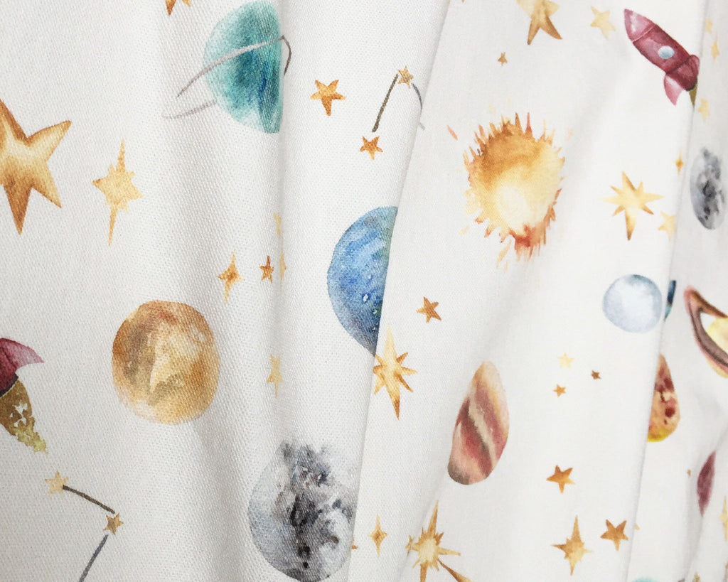Planets Fabric – Watercolour Solar System Print | Cotton Curtain & Cushion Fabric