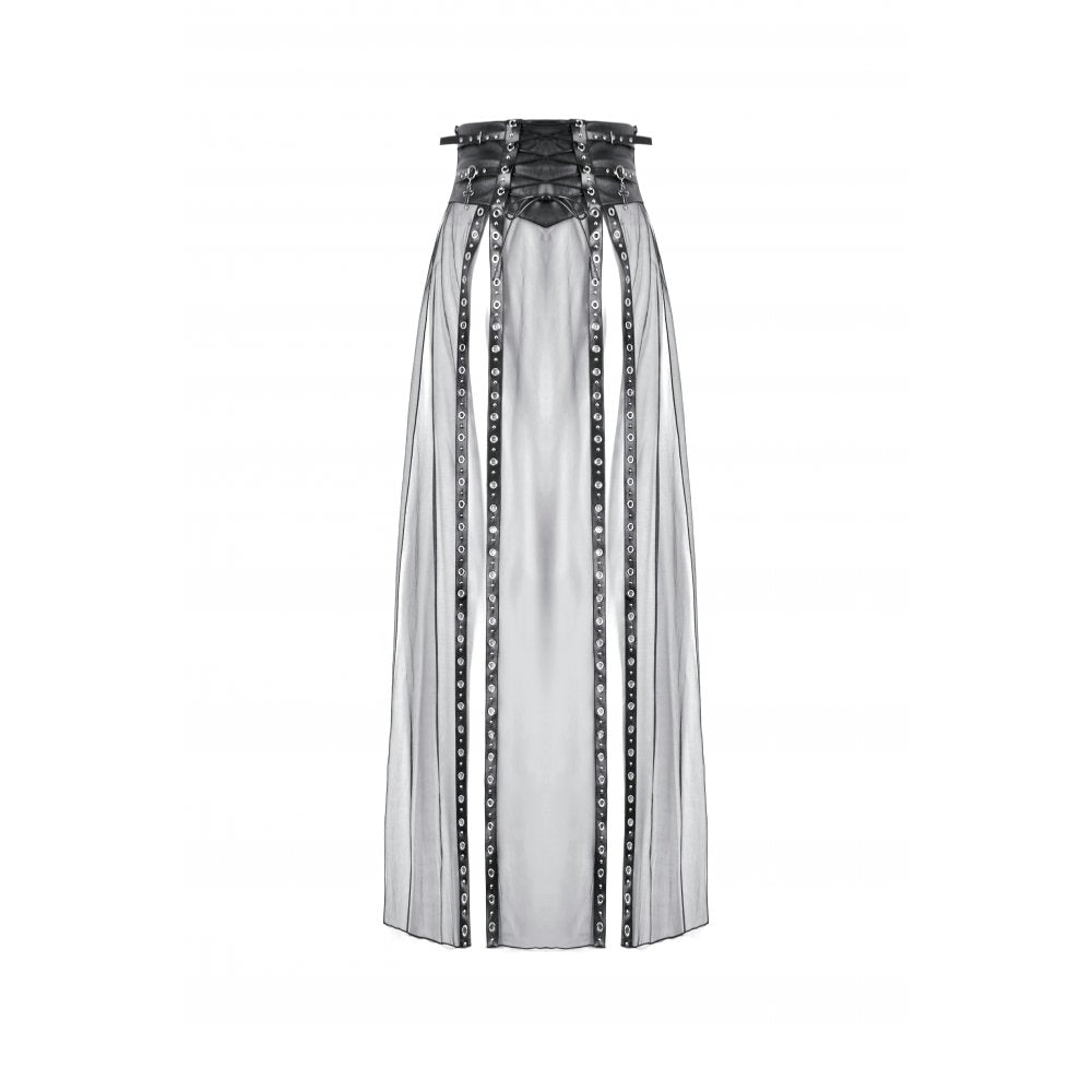 Dark in Love Gothic Sheer Mesh Maxi Skirt with PU Waist Corset - Size UK 8 Left Only!