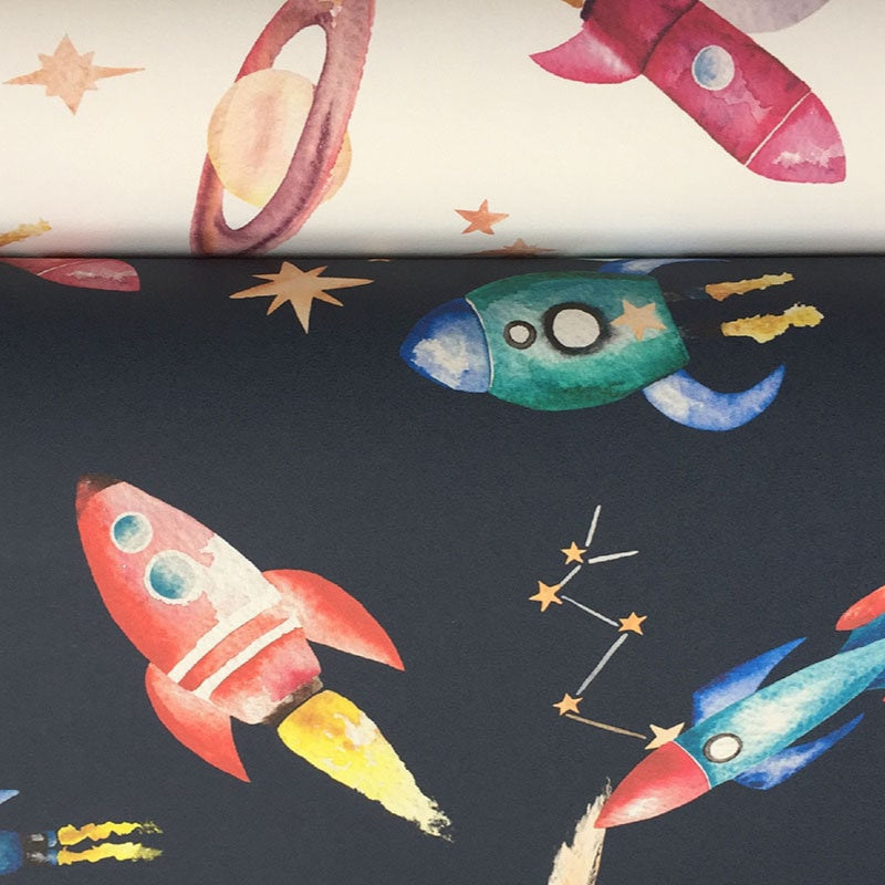 Watercolour Space Wallpaper | Rockets, Planets & Stars