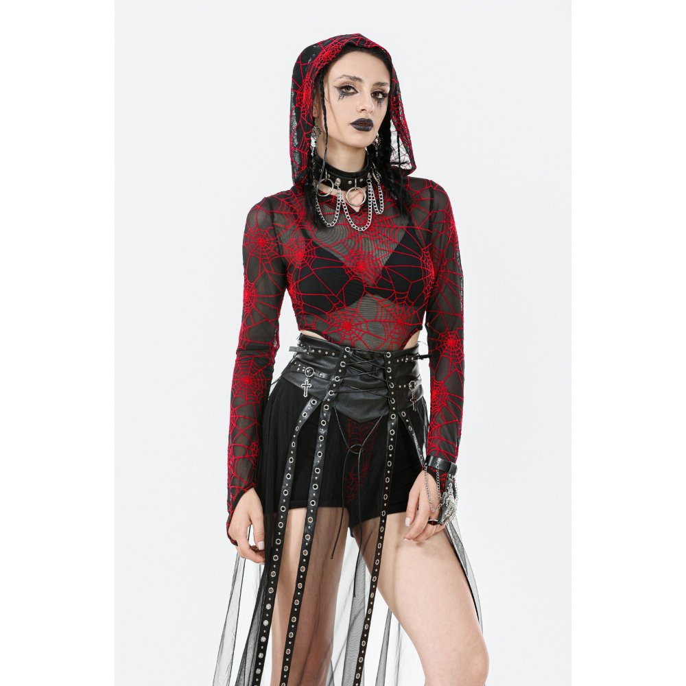 Dark in Love Gothic Sheer Mesh Maxi Skirt with PU Waist Corset - Size UK 8 Left Only!