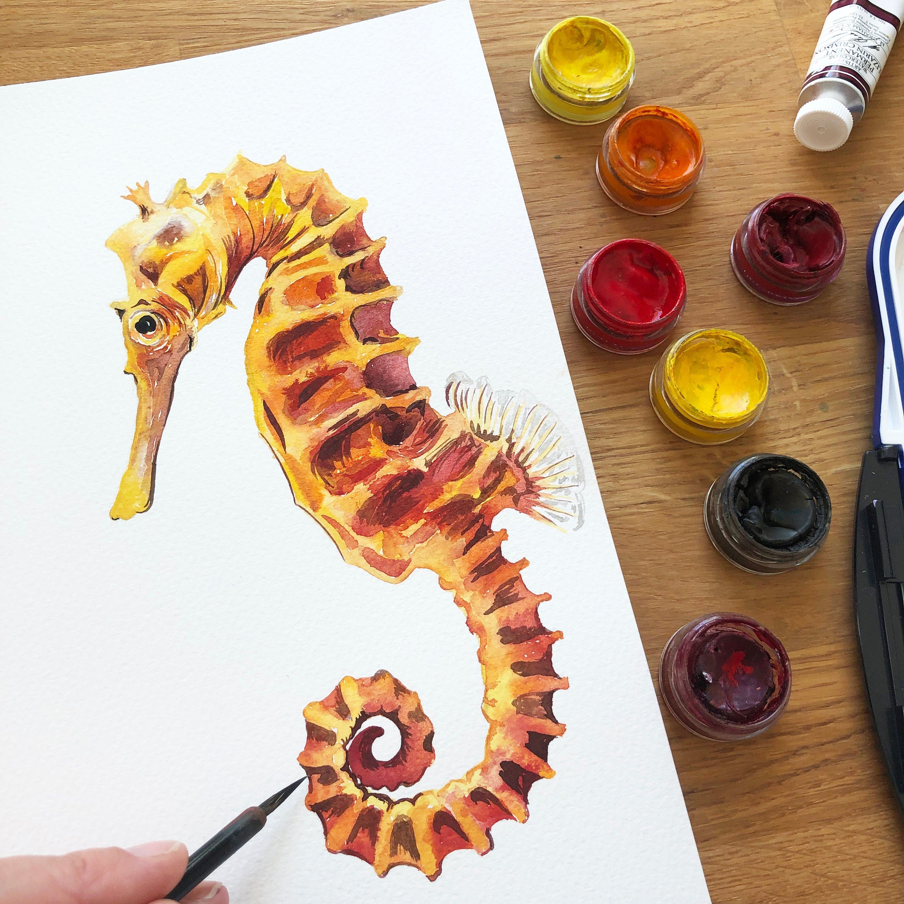Personalised Seahorse Watercolour Fine Art Print