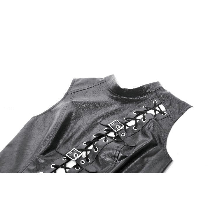 Dark in Love Punk Distressed Leather Lace-Up Top
