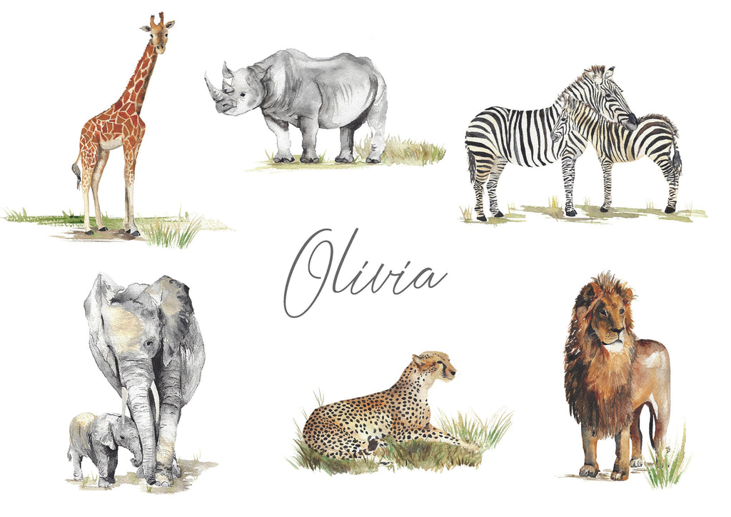 Personalised Safari Animals Nursery Name Print