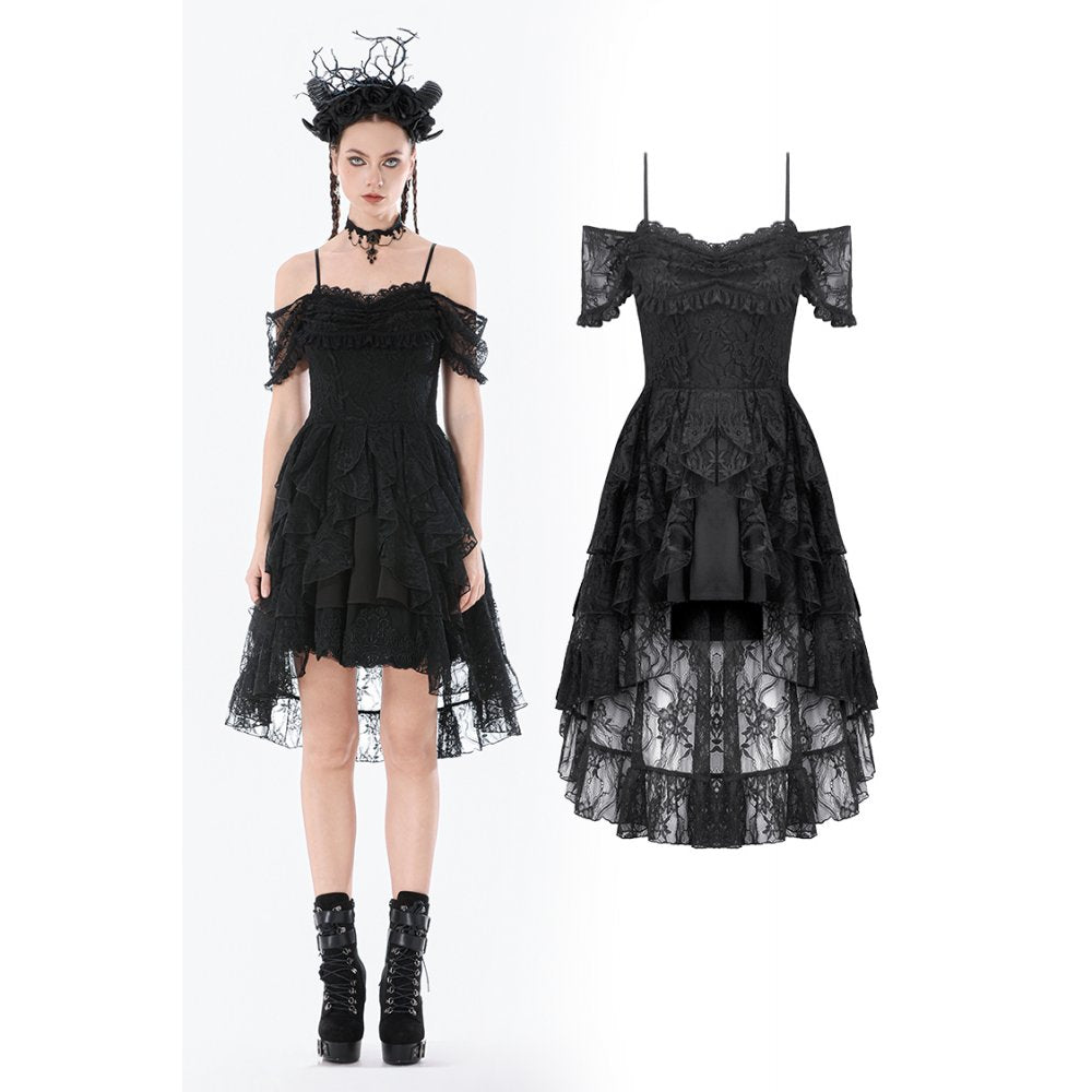 Dark in Love Romantic Gothic Lace Layered High-Low Dress