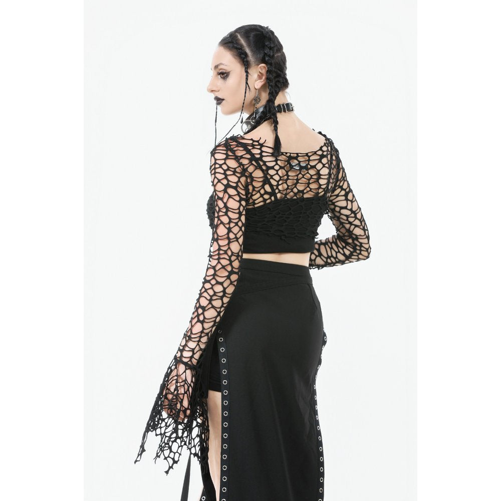 Dark in Love Morana Mesh Crochet Knit Bell Sleeve Crop Top