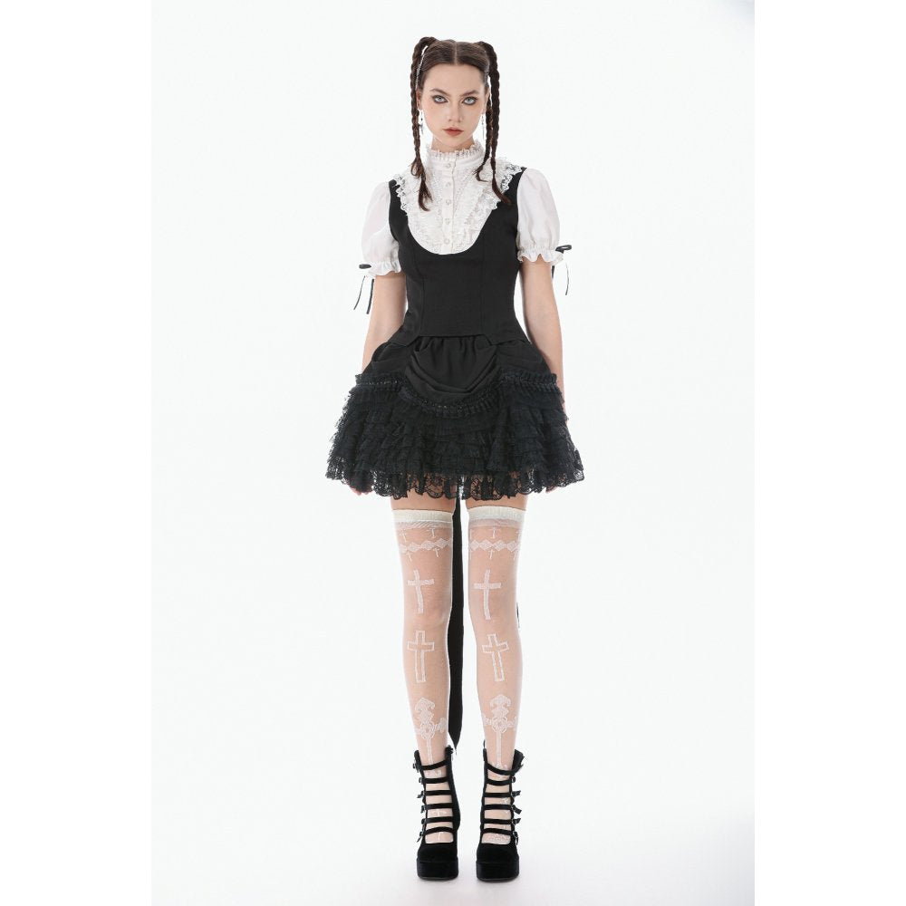 Dark in Love Court-Style Black & White Lace Blouse