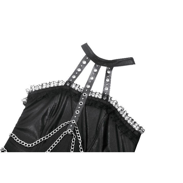 Dark in Love Harness Chain Faux Leather Mini Dress