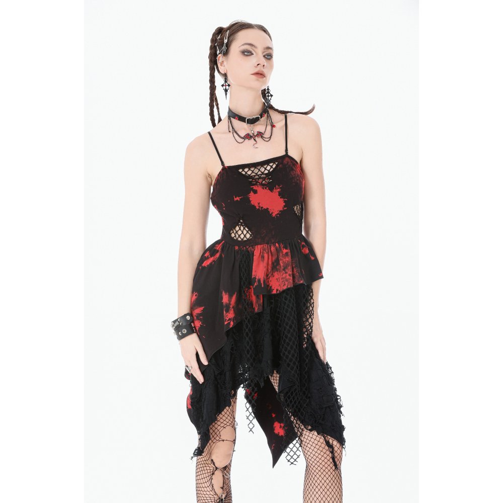 Dark in Love Red-Black Tie Dye Punk Dress