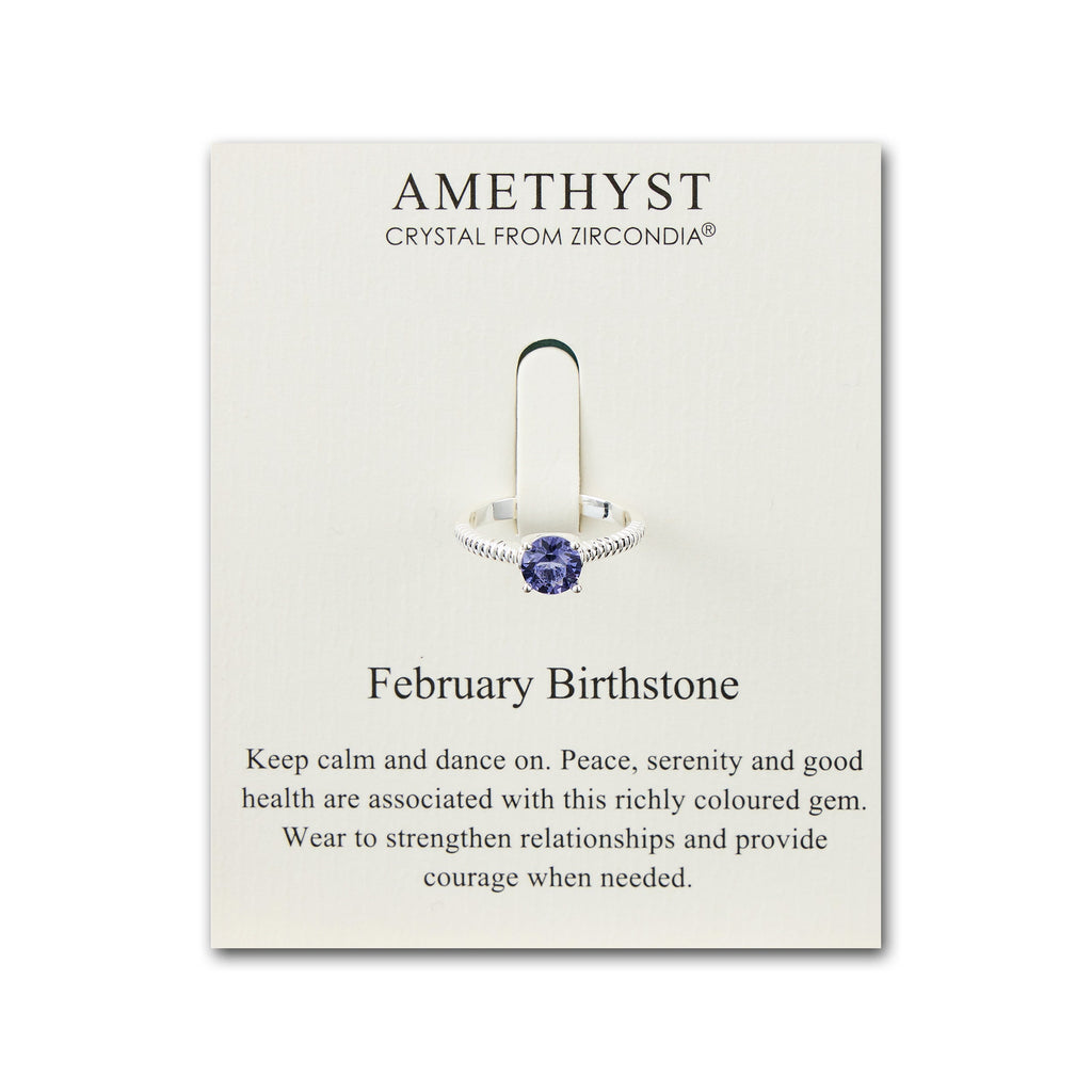February (Amethyst) Adjustable Birthstone Ring Created with Zircondia® Crystals