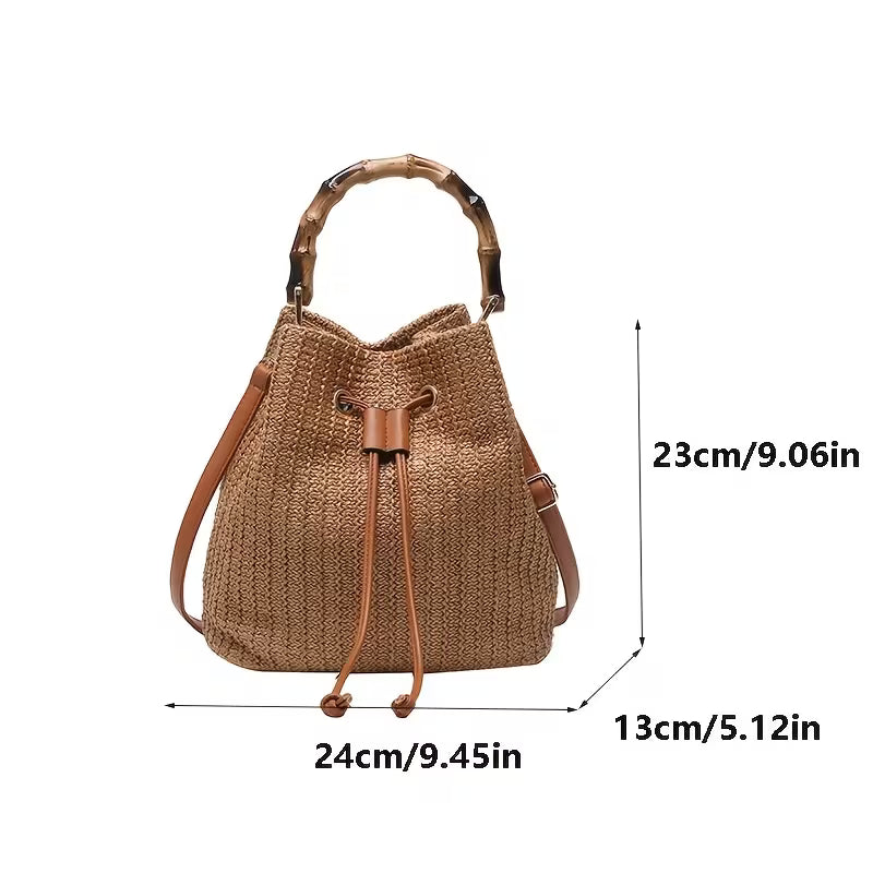 Women's Vintage Raffia Bucket Messenger Bag