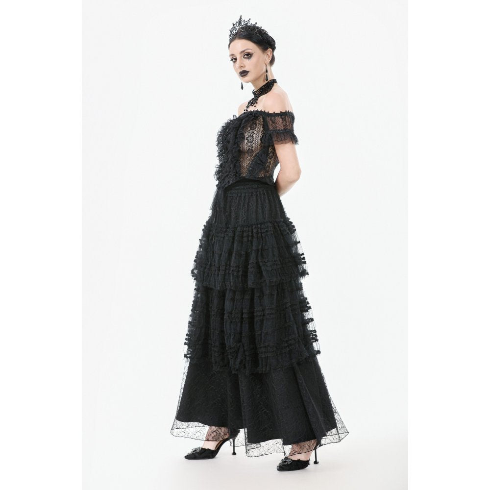 Dark in Love Ophelia Lace Off-Shoulder Gothic Top in Black