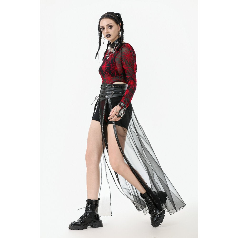 Dark in Love Gothic Sheer Mesh Maxi Skirt with PU Waist Corset - Size UK 8 Left Only!