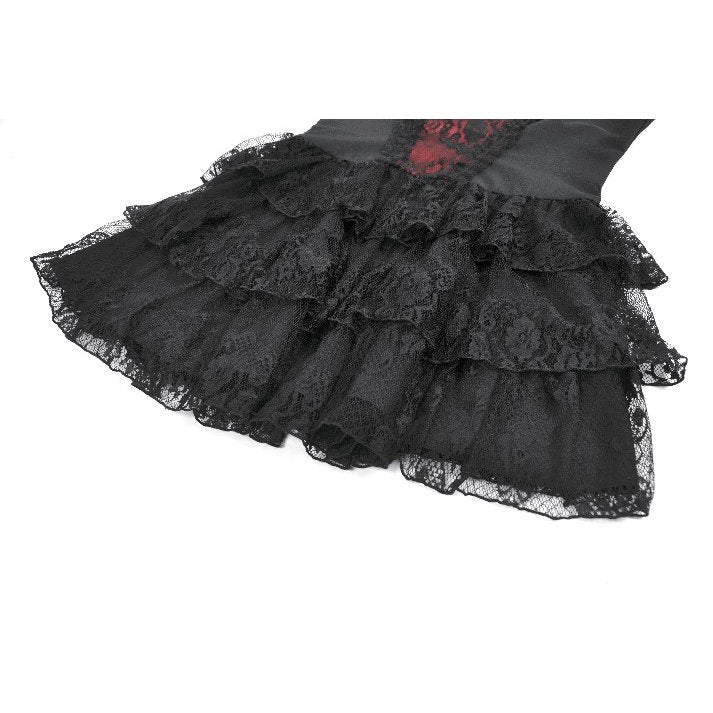 Dark in Love Crimson Shadow Layered Lace Cake Dress