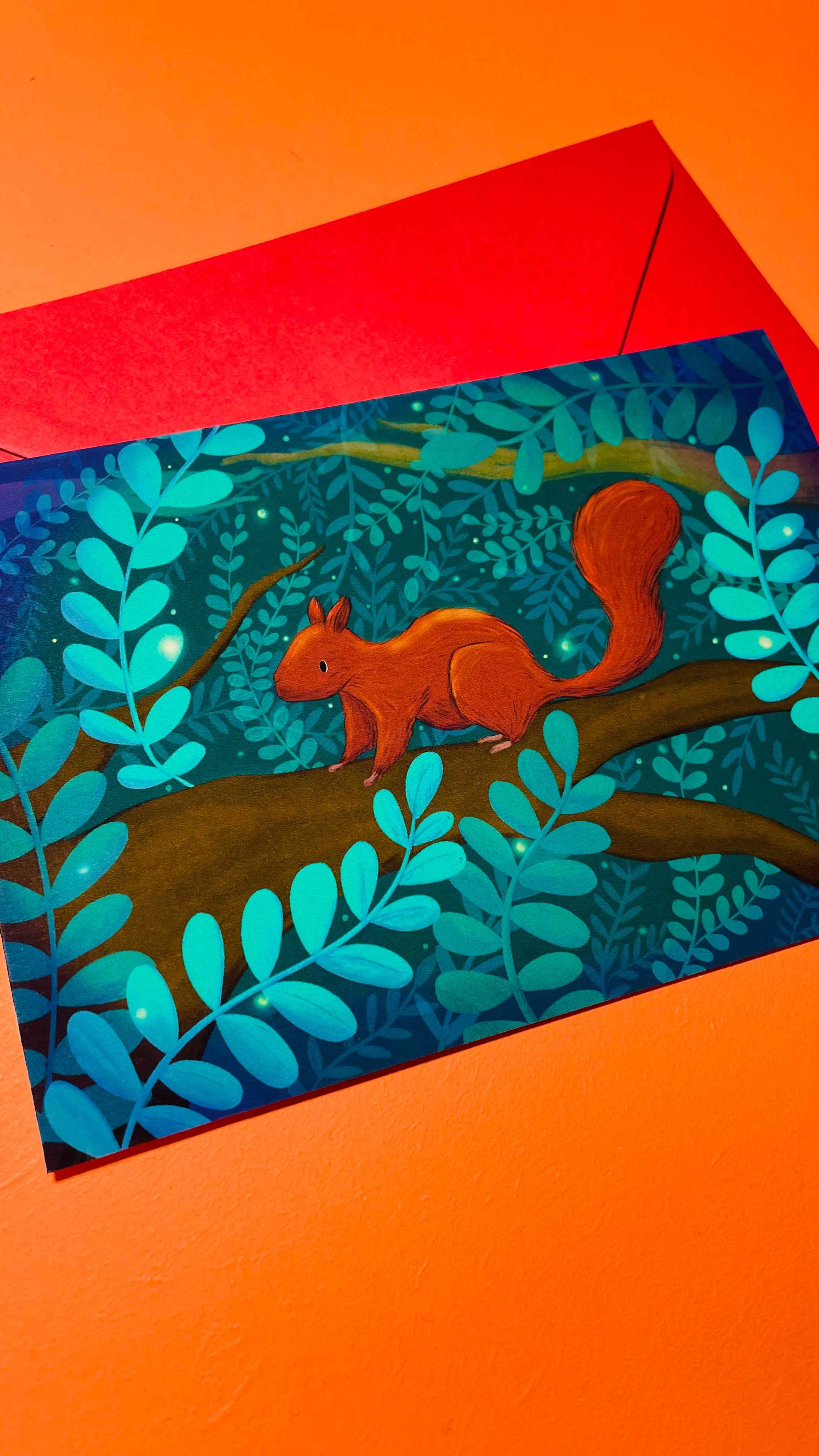 Red Squirrel Forest Illustrated A6 Greetings Card