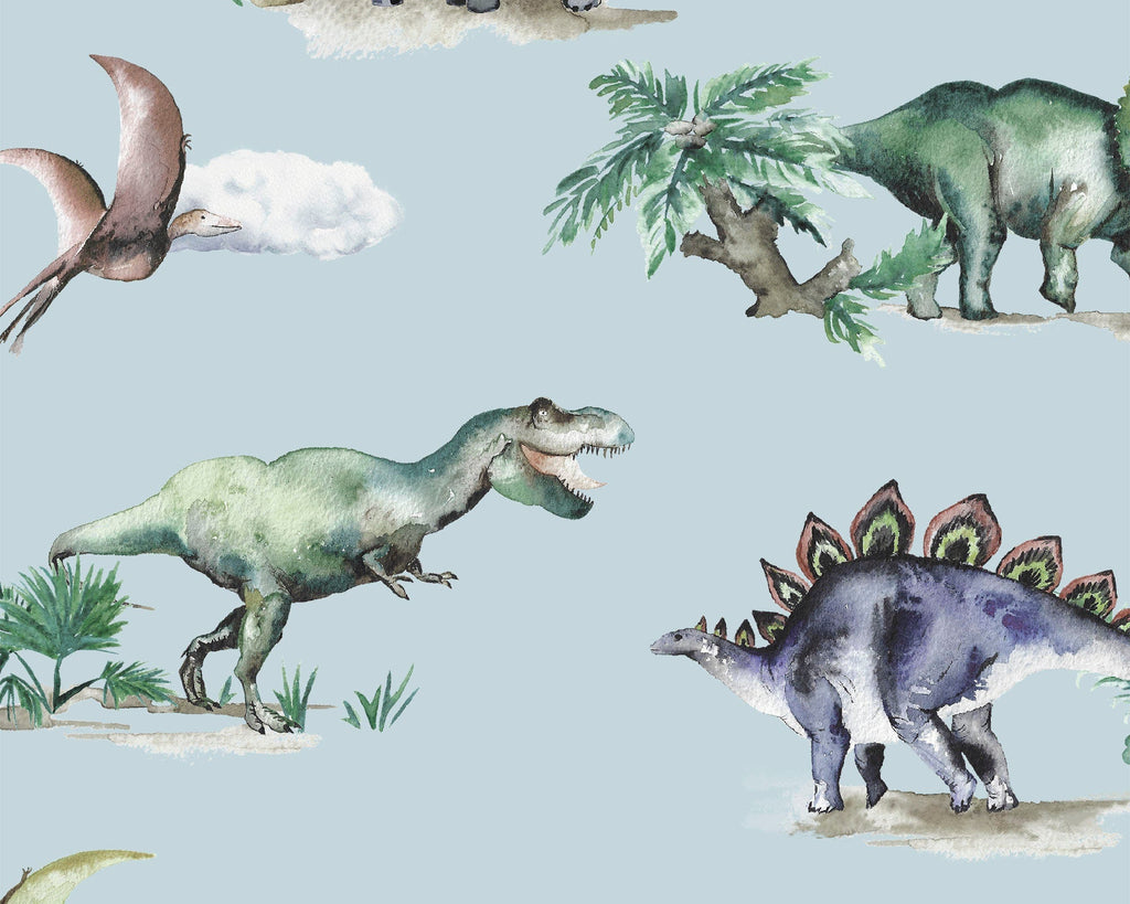 Painted Dinosaurs Children's Cotton Curtain Fabric