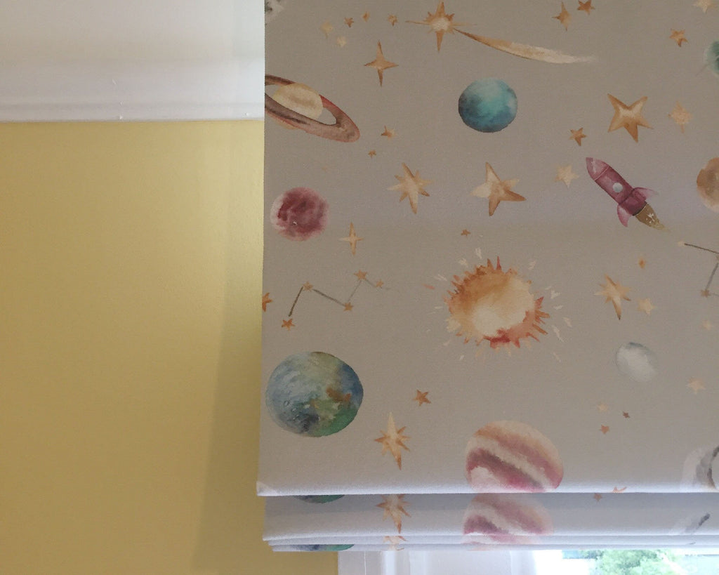 Planets Fabric – Watercolour Solar System Print | Cotton Curtain & Cushion Fabric