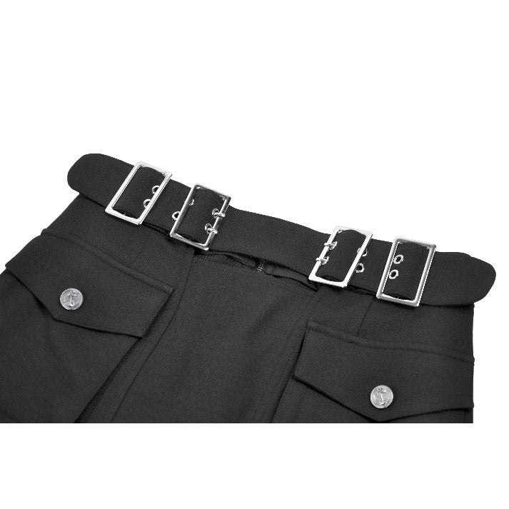 Dark in Love Punk Layered Pocket Cutout Belted Long Skirt