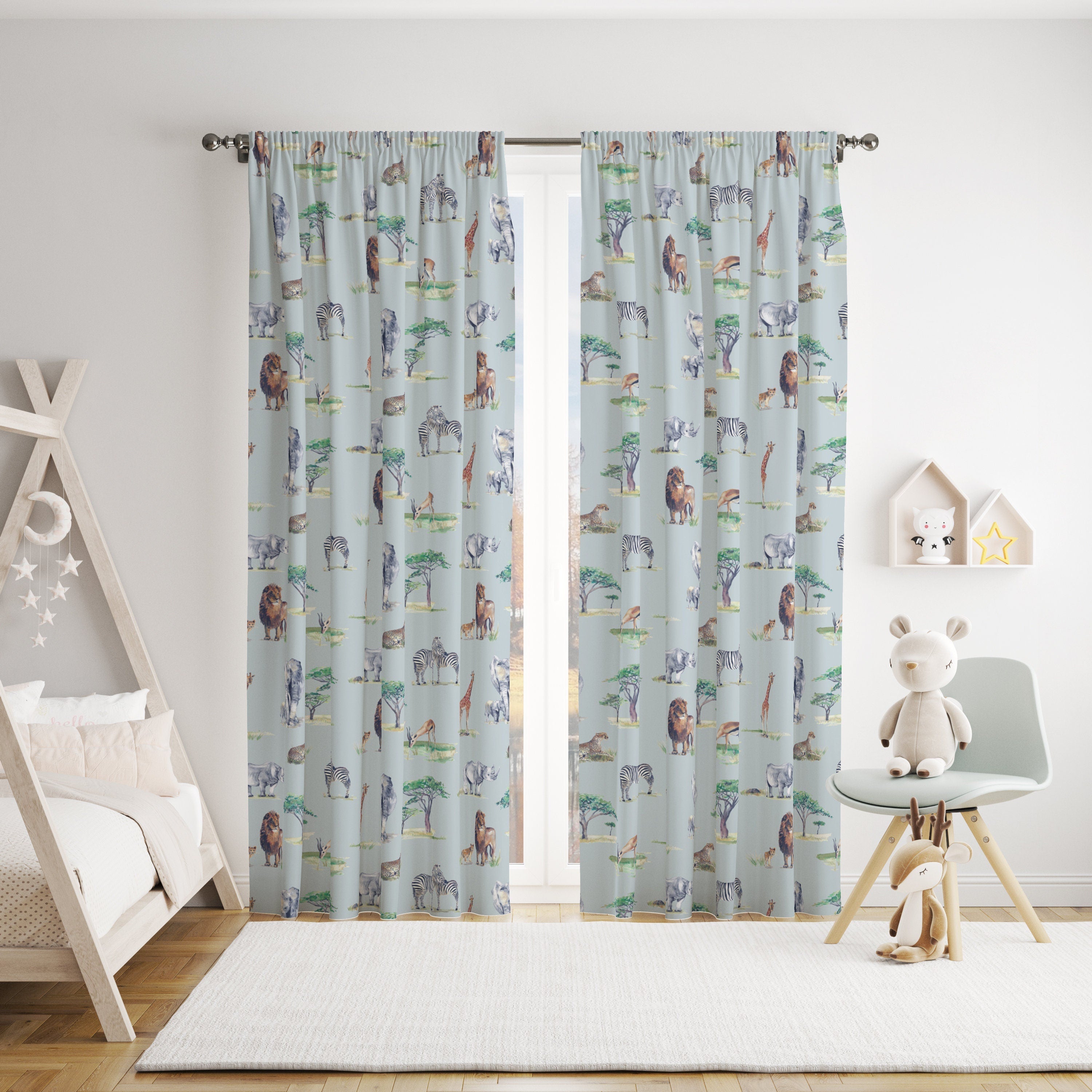 Safari Animals Children's Cotton Curtain Fabric