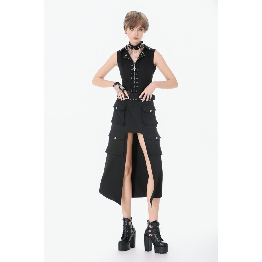 Dark in Love Punk Studded Lace-Up Vest - Alternative Top in Black