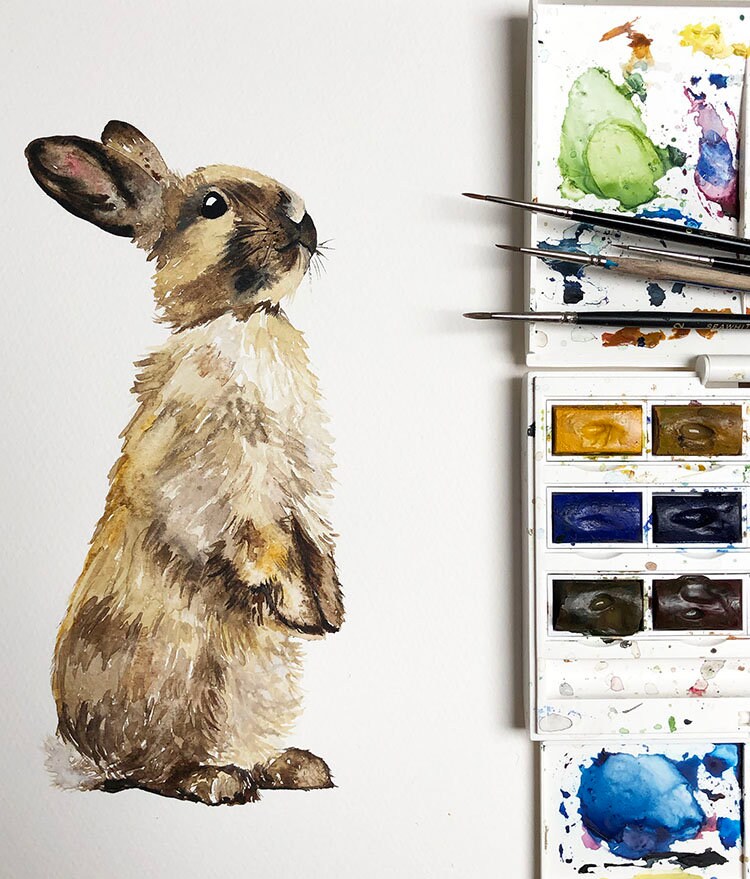 Watercolour Bunny Personalised Art Print