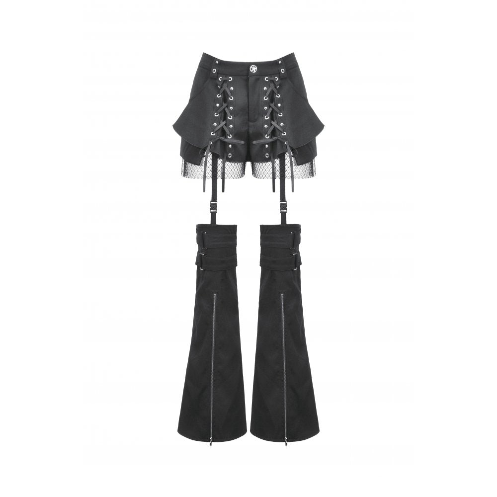Dark in Love Lace-Up Layered Goth Convertible Flare Trousers or Shorts - Size UK 16 Left Only!