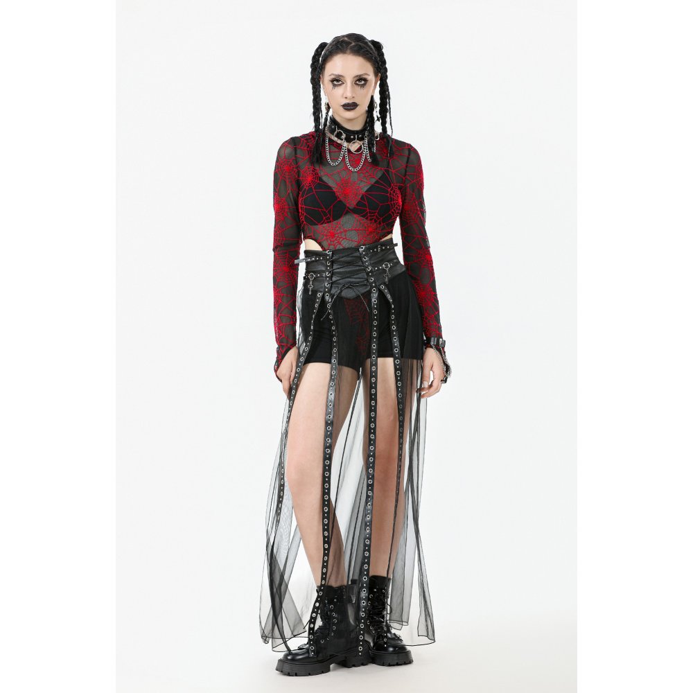 Dark in Love Gothic Sheer Mesh Maxi Skirt with PU Waist Corset - Size UK 8 Left Only!