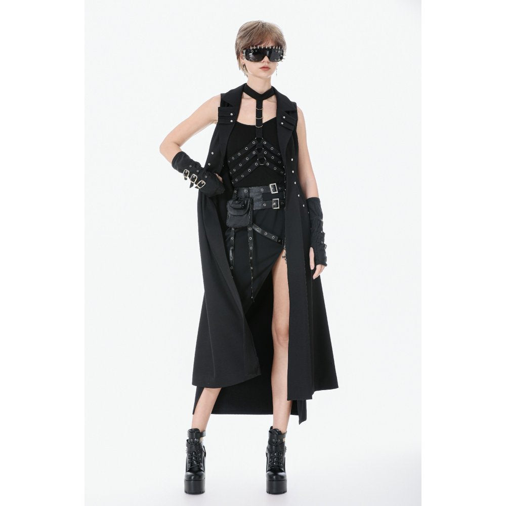 Dark in Love Collete Punk Sleeveless Long Fitted Coat