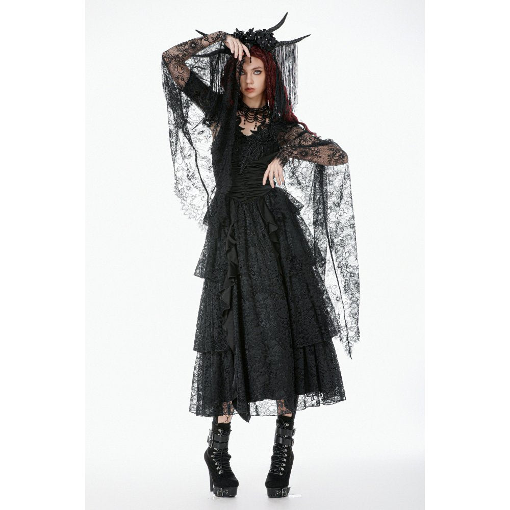 Dark In Love Gothic Deep-V Lace Bell Sleeve Cape