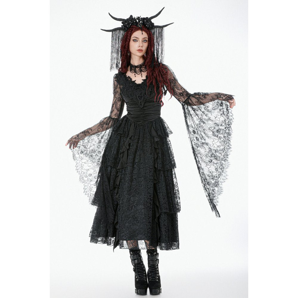 Dark In Love Gothic Deep-V Lace Bell Sleeve Cape