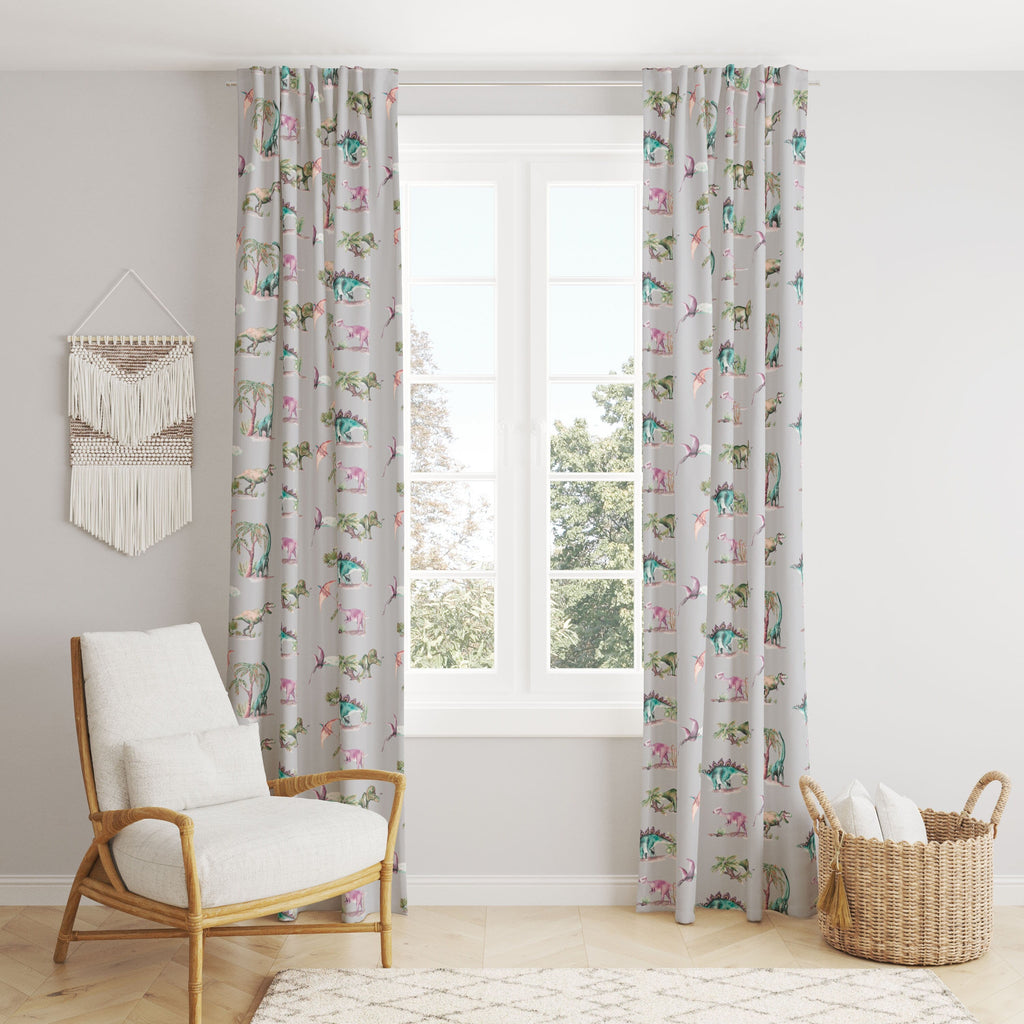 Painted Dinosaurs Children's Cotton Curtain Fabric
