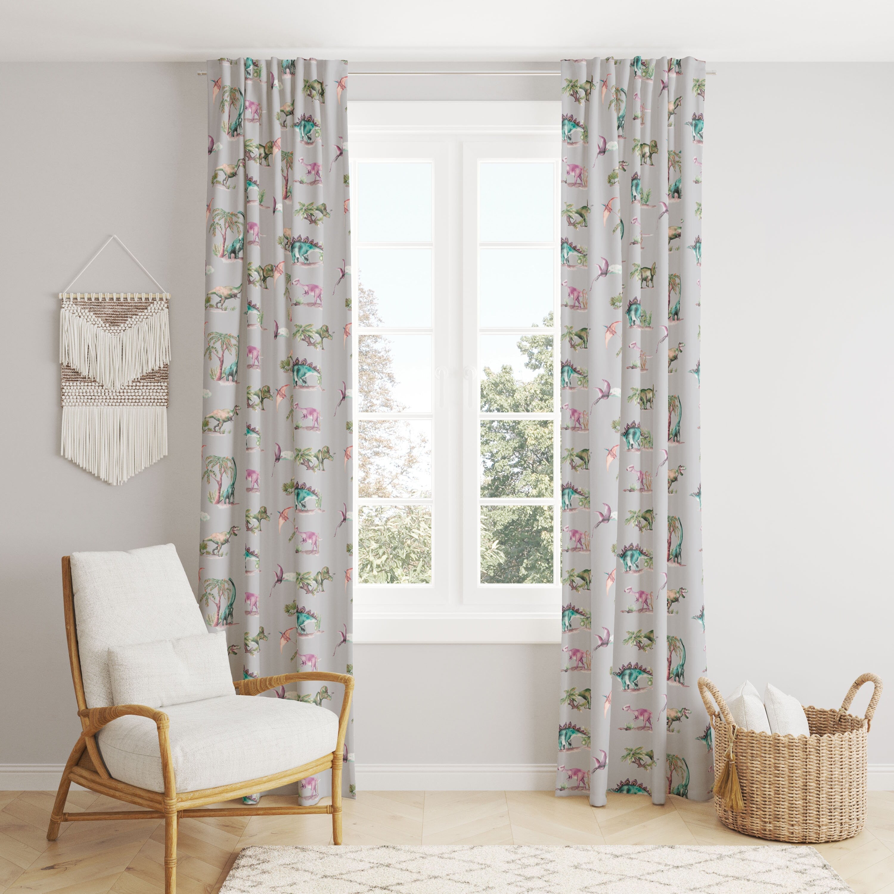 Painted Dinosaurs Children's Cotton Curtain Fabric