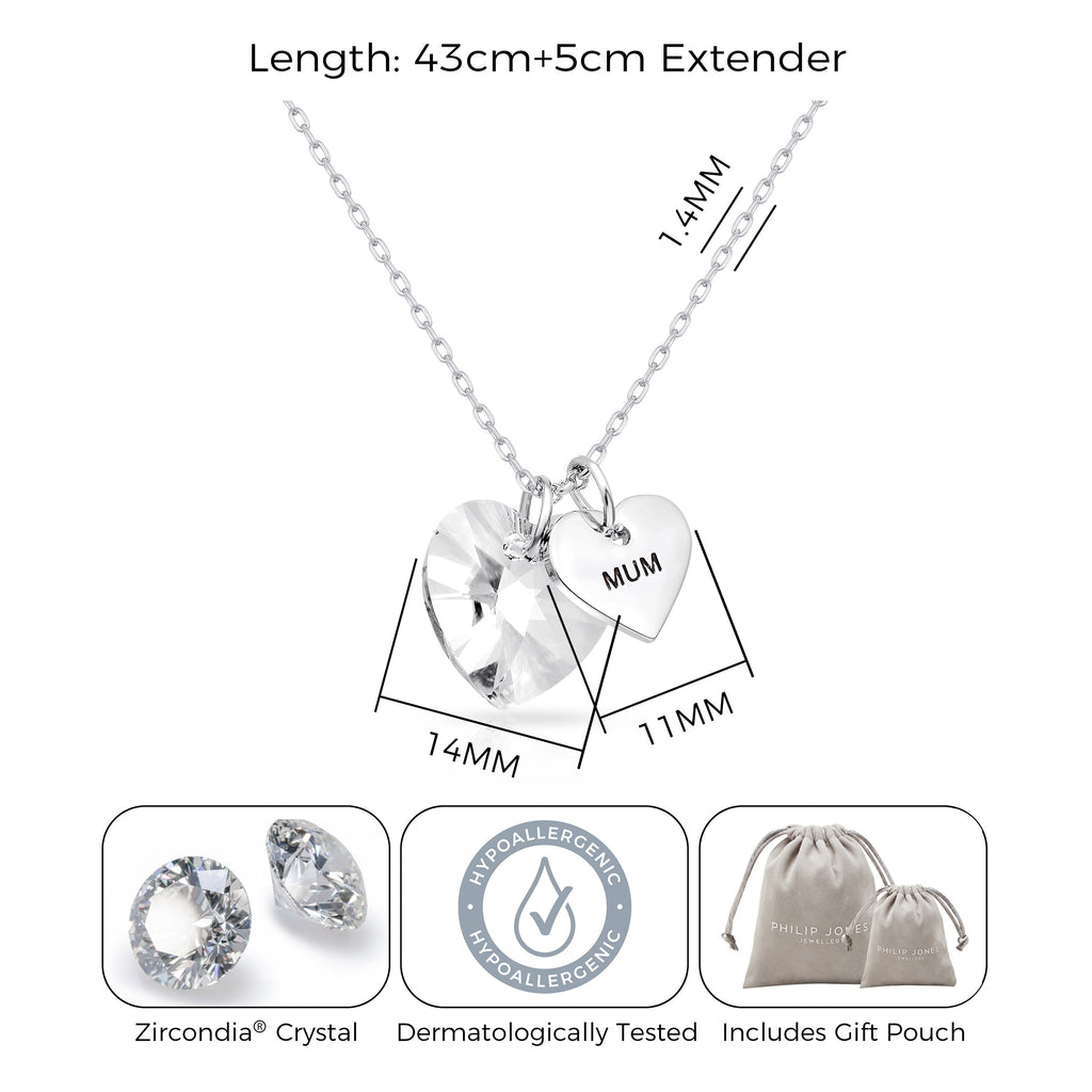 Mum Heart Crystal Necklace Created with Zircondia® Crystals