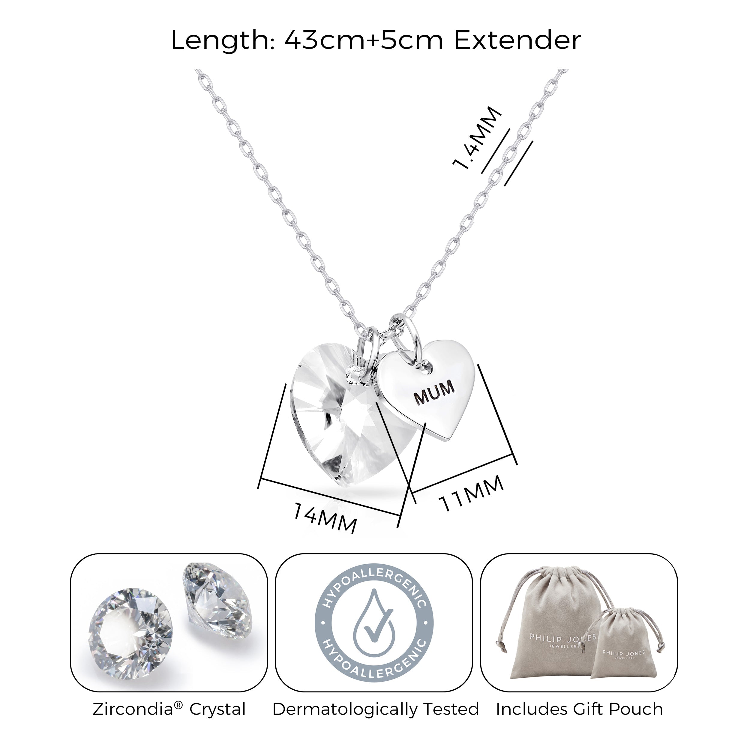 Mum Heart Crystal Necklace Created with Zircondia® Crystals