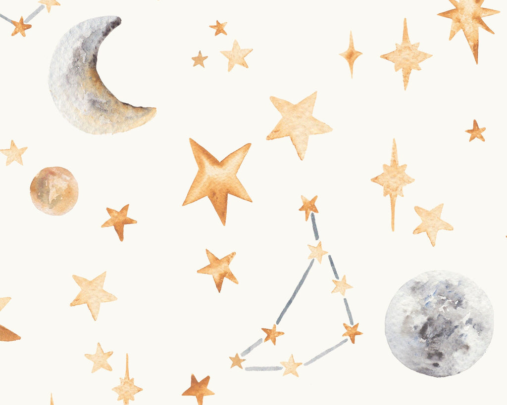 Watercolour Stars and Constellations Printed Cotton Curtain Fabric