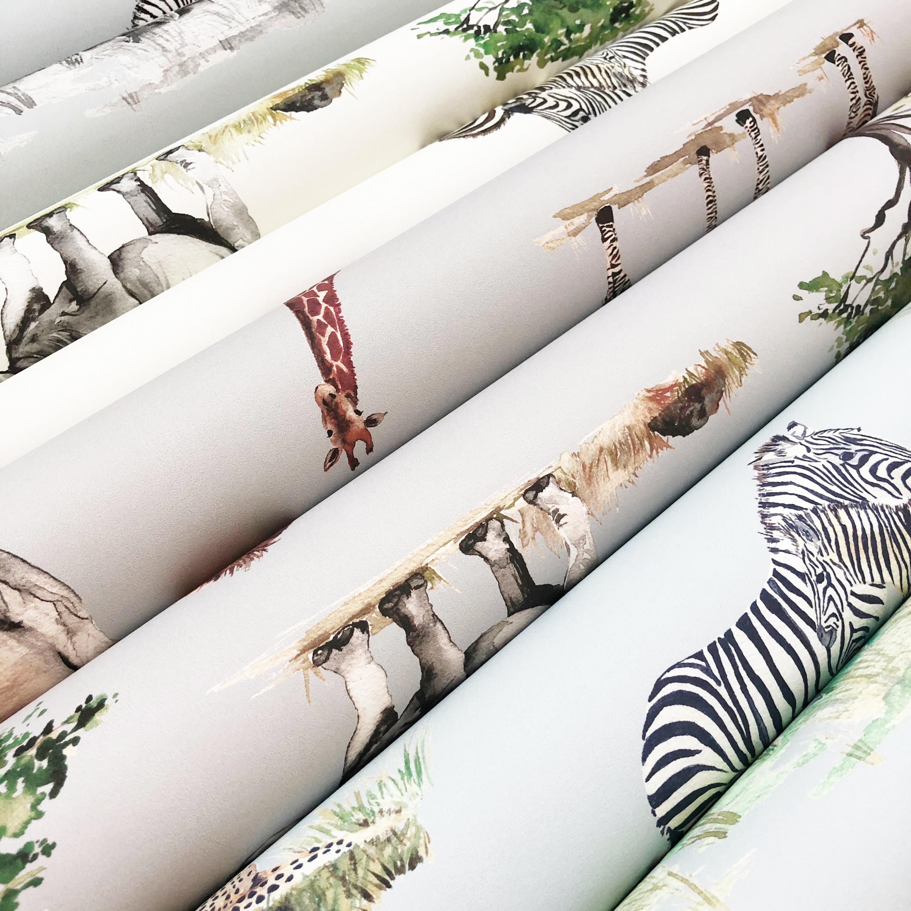 Safari Animals Watercolour Wallpaper - Children's Bedroom & Nursery