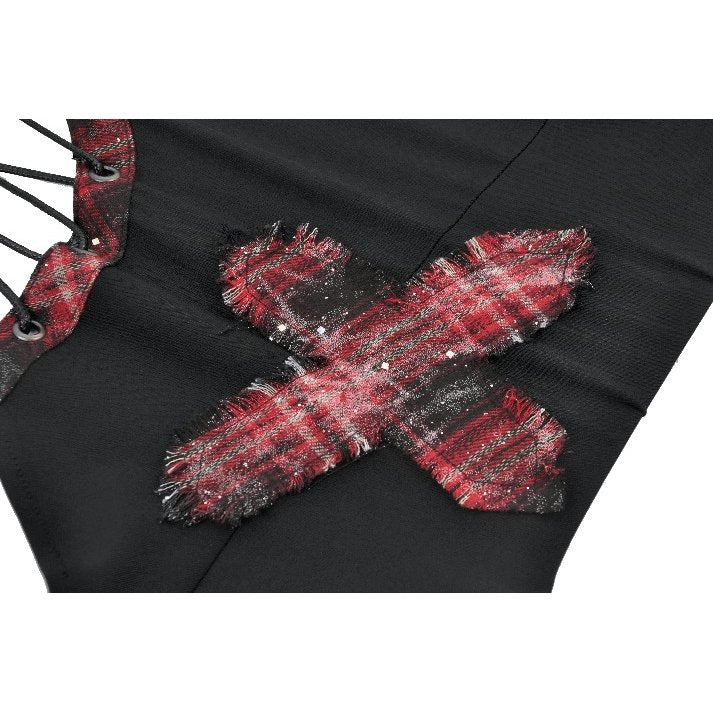 Dark in Love Punk Black and Tartan Cross Strap Nevida Top