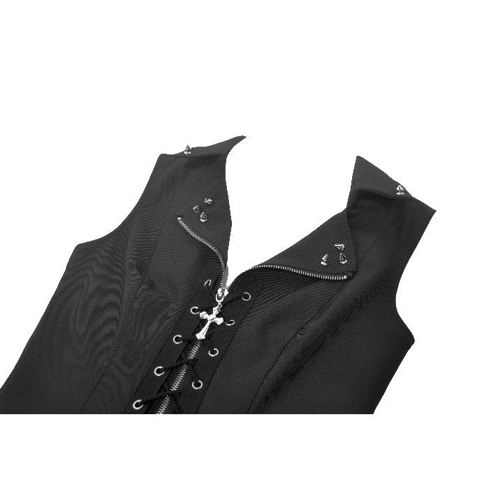 Dark in Love Punk Studded Lace-Up Vest - Alternative Top in Black
